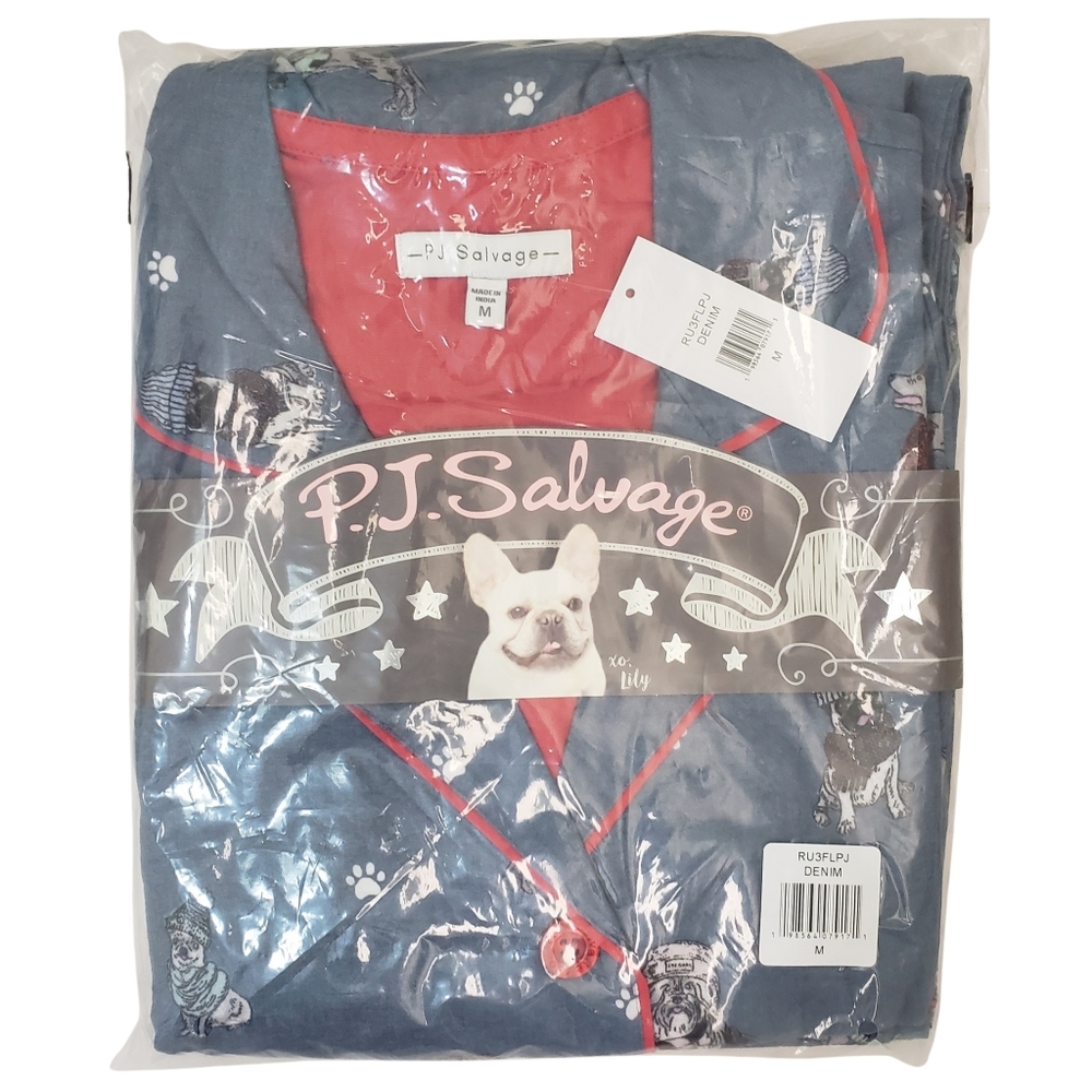 PJ Salvage Pajama Set Women Denim Blue Flannel NWT